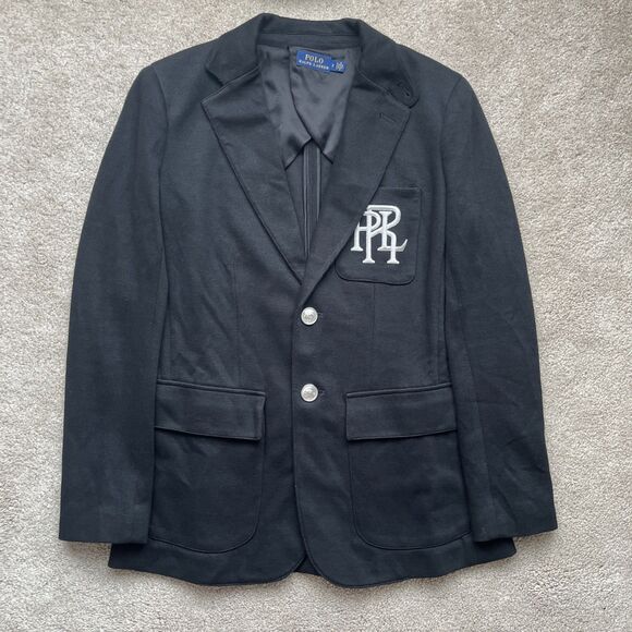 Polo Ralph Lauren Double Knit Blazer Womens 2 Black Monogram Embroidered Preppy - Picture 1 of 8